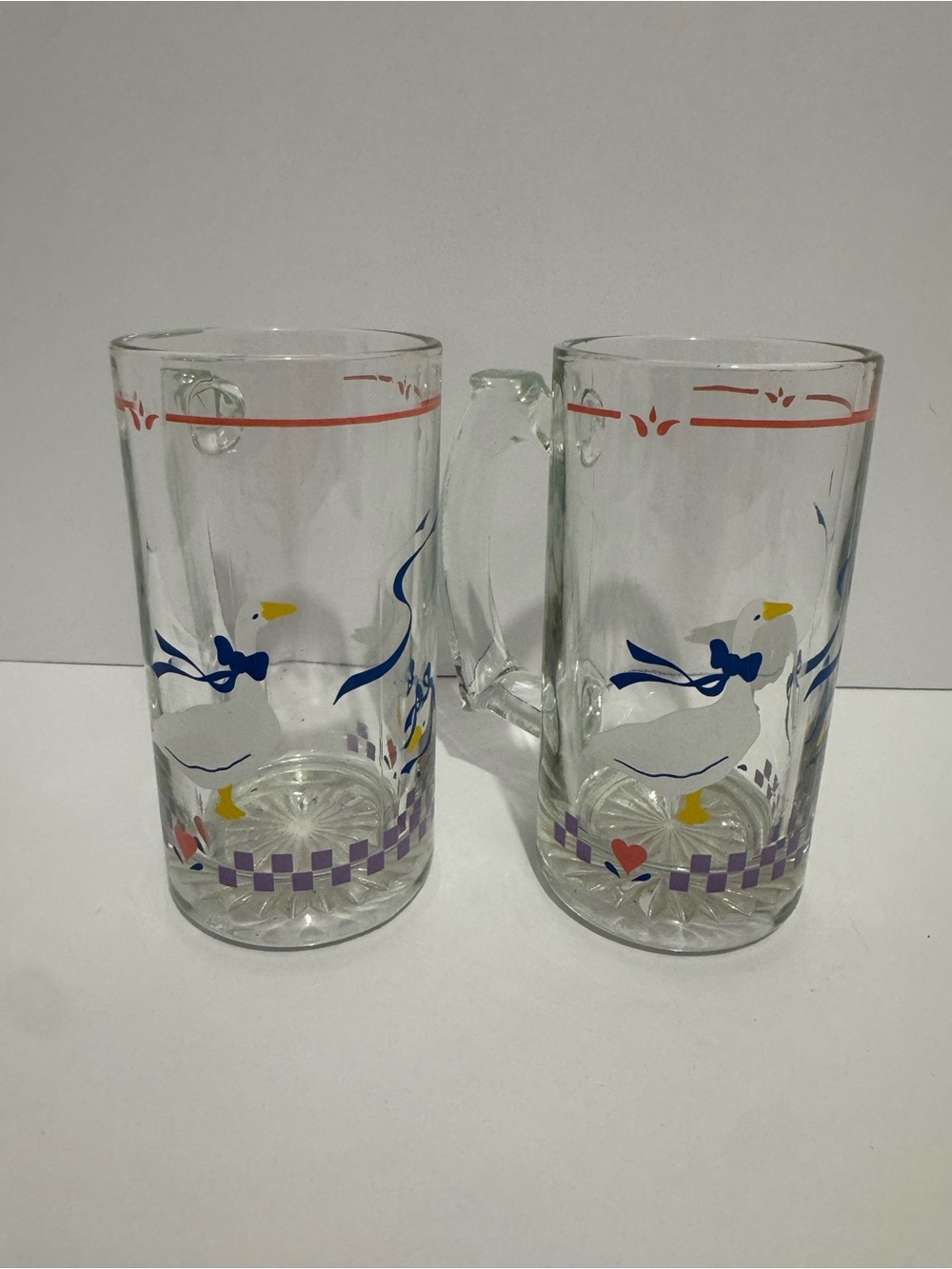 Vintage 1980s "Country Geese" glass mug, Libbey Glass Set Of Two Cottage Core